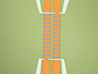 Image: This micrograph of a magnetic microfluidic chip was developed by the National Institute of Standards and Technology and University of Colorado Boulder. Brief pulses of electrical current in the two orange lines generate a magnetic field to turn individual spin valves (blue bars) on and off, moving a magnetic bead up or down the